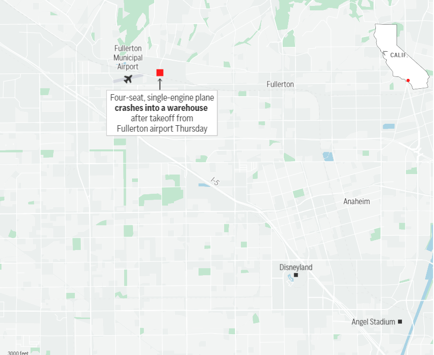 Plane Crash into Fullerton Warehouse: 2 Dead, 18 Injured 2 Flight-tracker shows the plane crash Fullerton, California about a minute in after after takeoff. (Image Source: FlightAware)