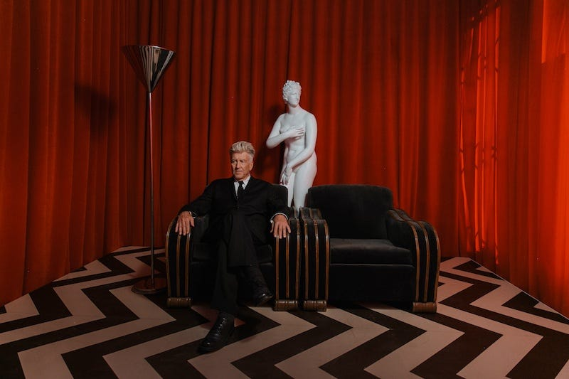David Lynch in the Red Room, a waiting room for the Black Lodge, a mystical dimension bordering the town of Twin Peaks. (Image Credit: Polaroid / Nathaly Charria)