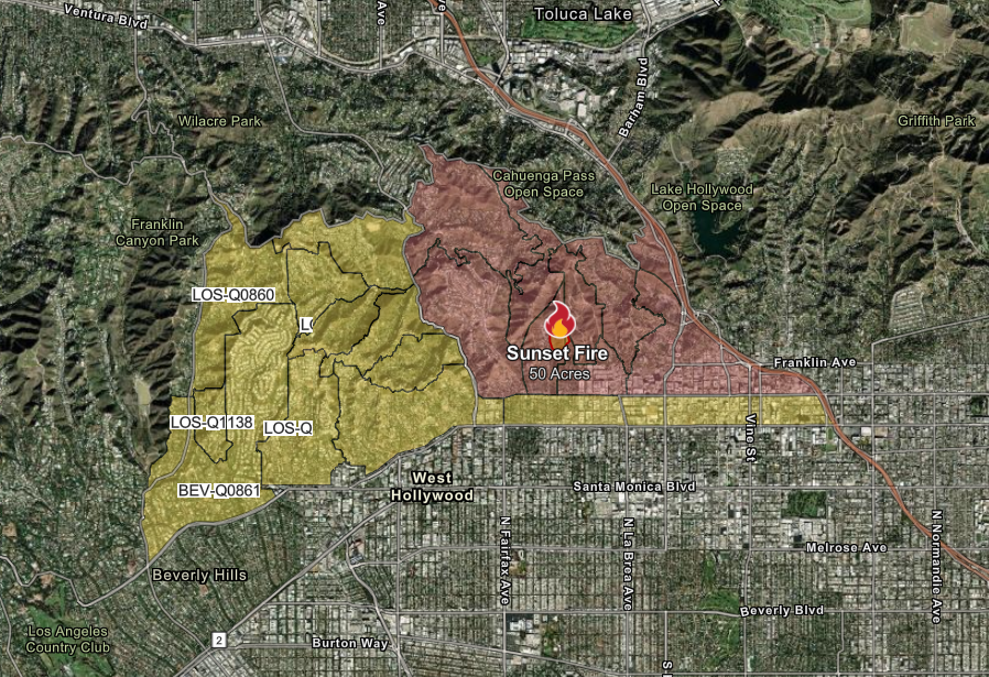 Hollywood Hills Fire: Sunset Blaze Prompts Urgent Evacuations 1 The Hollywood Hills fire map as of Thursday. (Image Source: CAL FIRE)