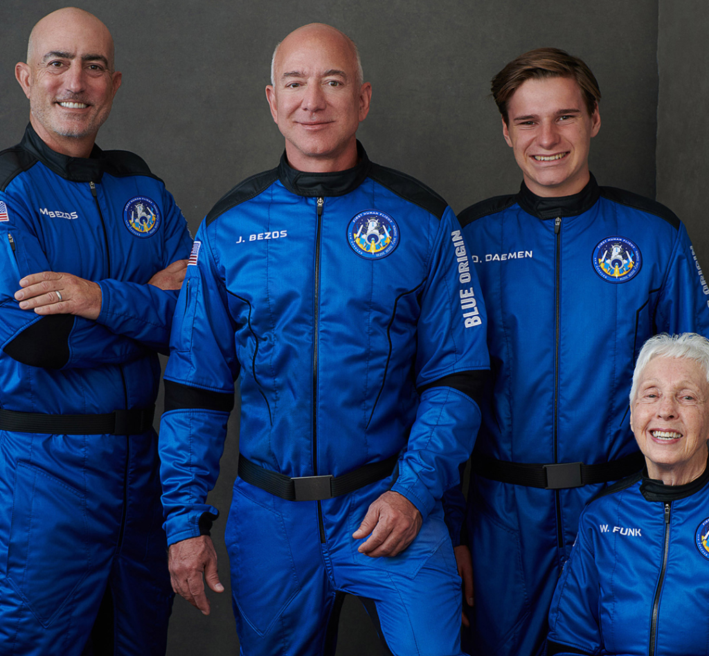Amazon CEO Jeff Bezos in Blue Origin rocket launch jumpsuit. (Image Source: Blue Origin)
