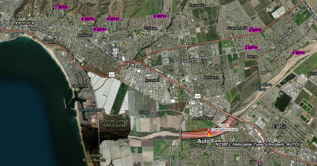 Ventura Auto Fire Slows Down As California Fire Blazes On 1 The Ventura fire map at Auto Center Drive. (Image Source: CAL FIRE)
