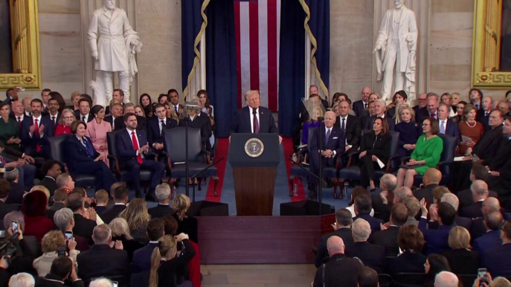 Donald Trump delivers inauguration speech after being sworn in as the 47th President of the United States. (Credit: Getty Images)