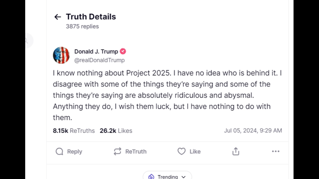 What is in Project 2025? Unpacking Trump's Policy Wishlist 2 Image Source: Truth Social @realDonaldTrump.