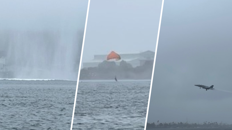 Images capture the moment that a military jet that crashed into San Diego Bay on Feb. 12, 2025. (Image Source: AP)