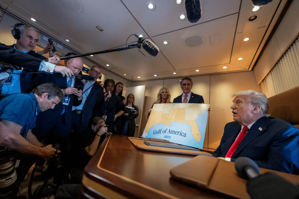 Under Executive Order 14172, titled “Restoring Names That Honor American Greatness,” Trump ordered the renaming of the Gulf of Mexico to the Gulf of America. (Image Credit: AP)