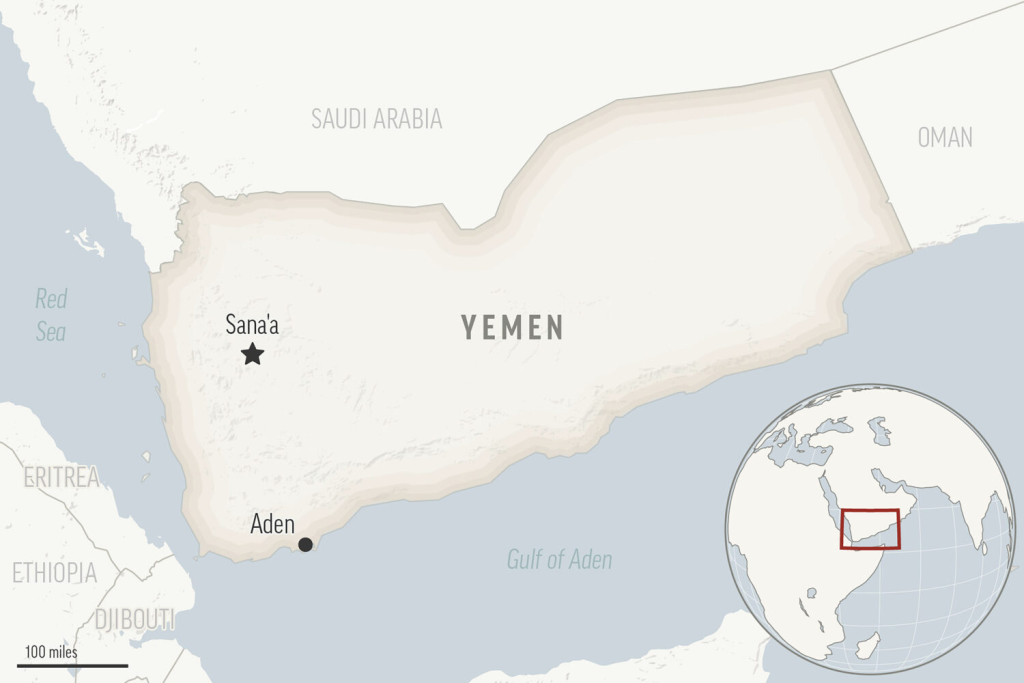 Trump Orders Airstrikes in Yemen Against Houthi Terrorists 2 Yemen itself is located on the southern tip of the Arabian Peninsula, bordered by Saudi Arabia to the north and Oman to the east. Despite the internationally recognized government being based in the southern port city of Aden, the Houthis maintain de facto control over much of the country. (Image Credit: Associated Press)