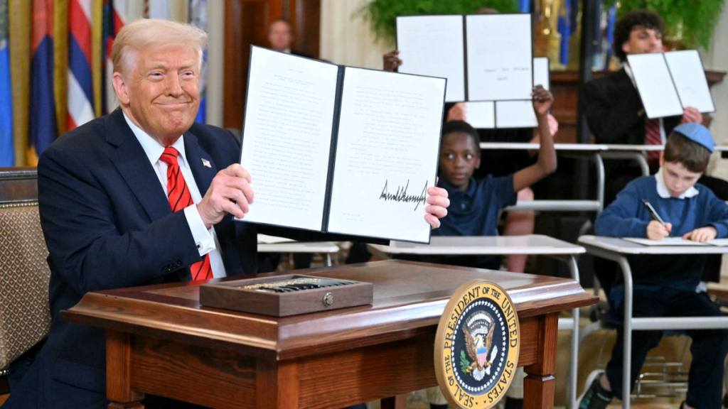 President Donald Trump Signs Executive Order To Dismantle The Department Of Education. (Credit: Getty Images)