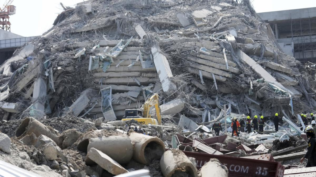 Rescuers work at the site of a high-rise building under construction that collapsed after a 7.7 magnitude earthquake in Thailand, Mar. 28, 2025. (Image Credit: AP)