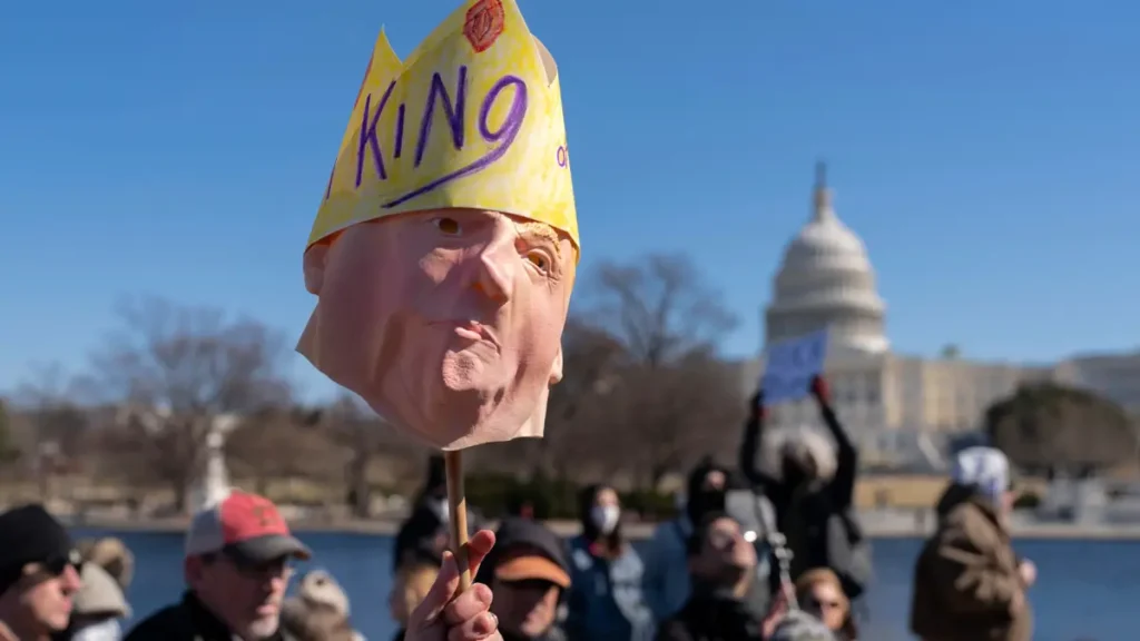 What Does the “No Kings” Protest Mean? A “No Kings Day” protest on Presidents Day in Washington. (Image Credit: AP / Jose Luis Magana)