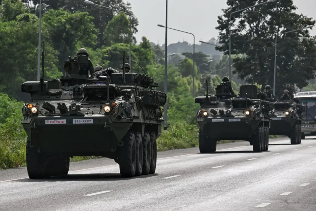 Royal Thai Army soldiers on a road in Chachoengsao province, Thailand on Thursday. (Image Credit: Lillian Suwanrumpha / AFP)