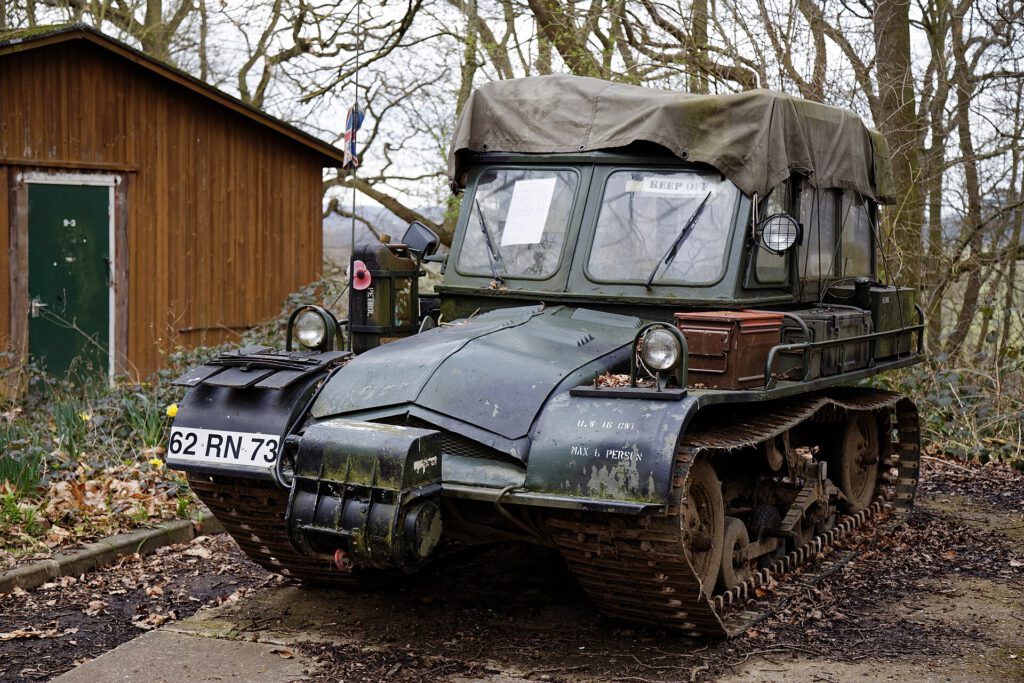 10 Eerie British Sites for Halloween 2 Caterpillar track military vehicle Kelvedon Hatch Nuclear Bunker, Essex England