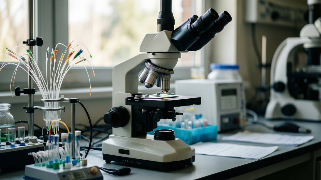 Microscopic view of brain cells controlled by light for optogenetics research