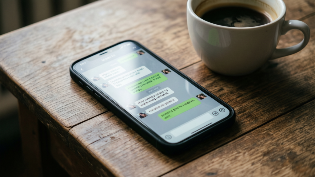 Smartphone displaying AI chat interface for dating advice