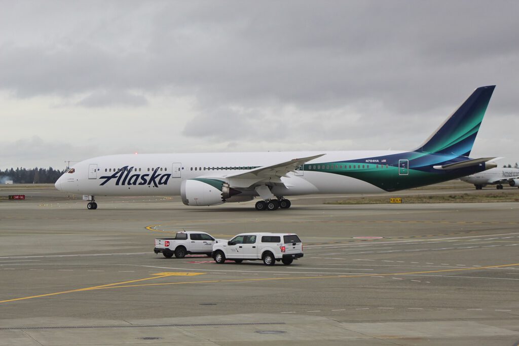 Alaska Airlines global livery on Boeing 787 9   inaugural flight at Seattle Tacoma International Airport   01