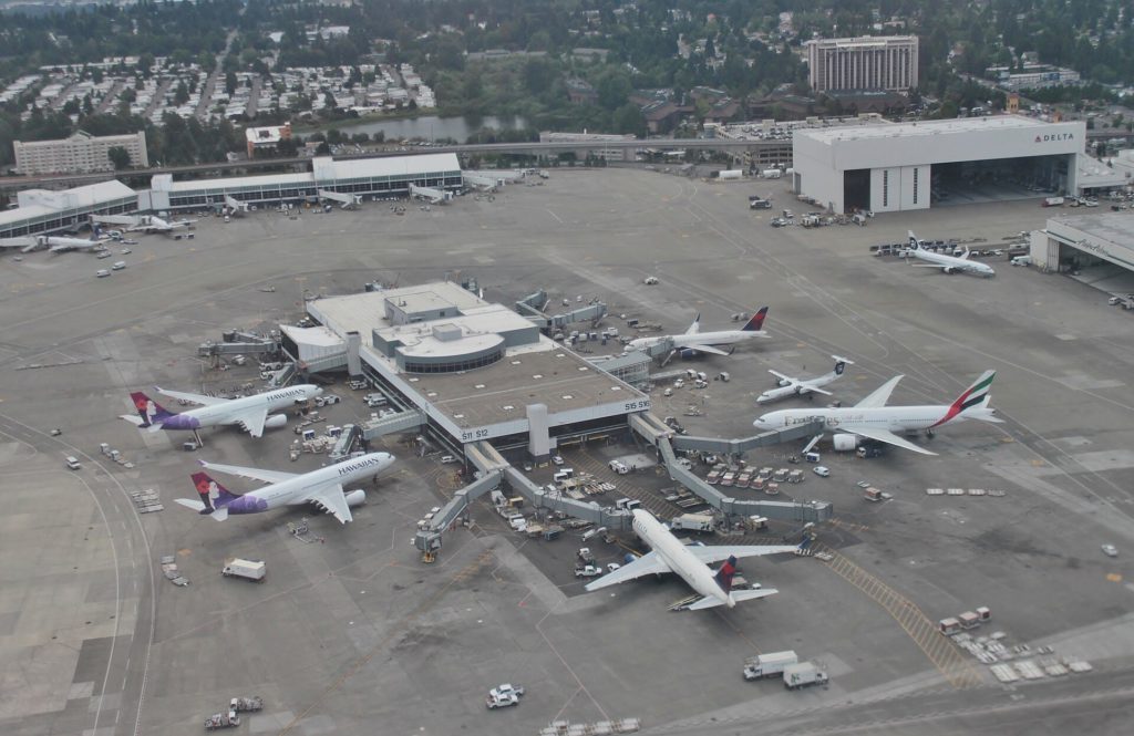 Sea Tac Airport International Terminal (South Satellite) aerial view,