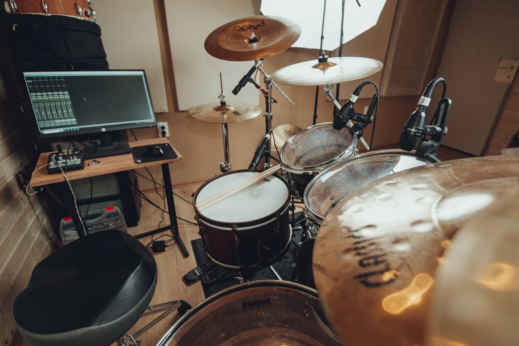 Drums in a home music studio