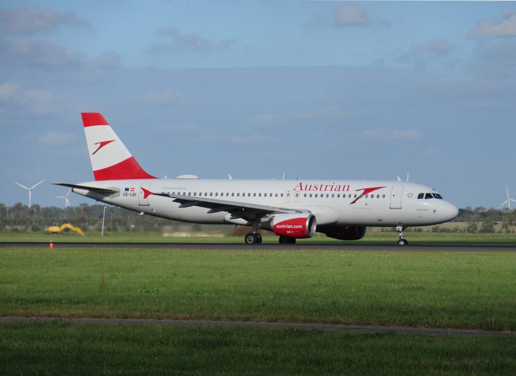 Austrian Airlines A320 aircraft on the tarmac at Sofia Airport after a bomb threat diversion