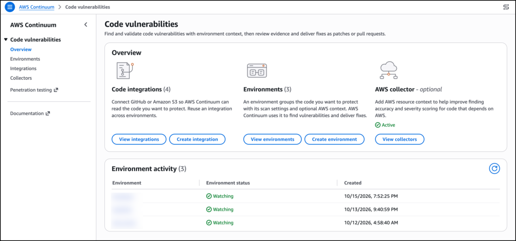 AWS Continuum code vulnerability validation interface