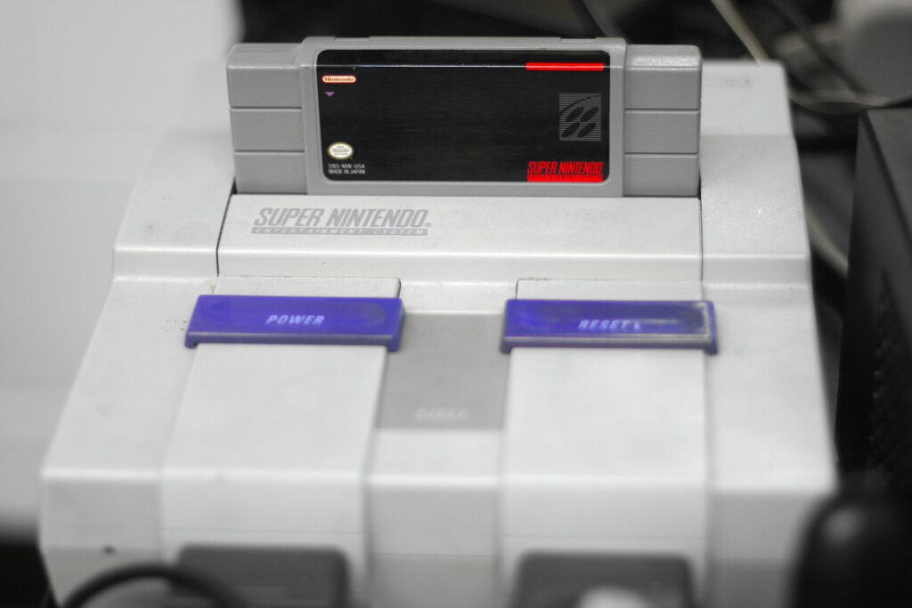 Super Mario World cassette on Super Nintendo Entertainment System