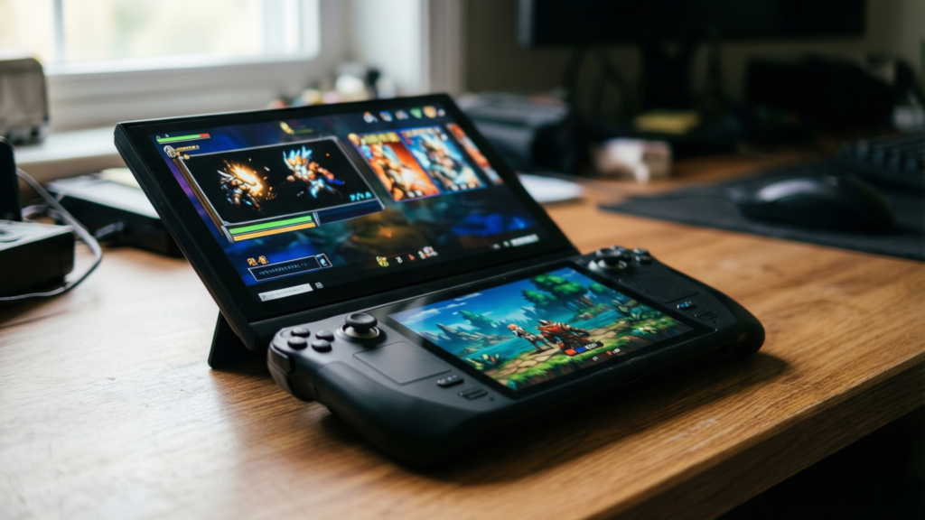 Blip Launcher Brings Dual-Screen Gaming to Android Handhelds Blip launcher interface on a dual-screen Android handheld device
