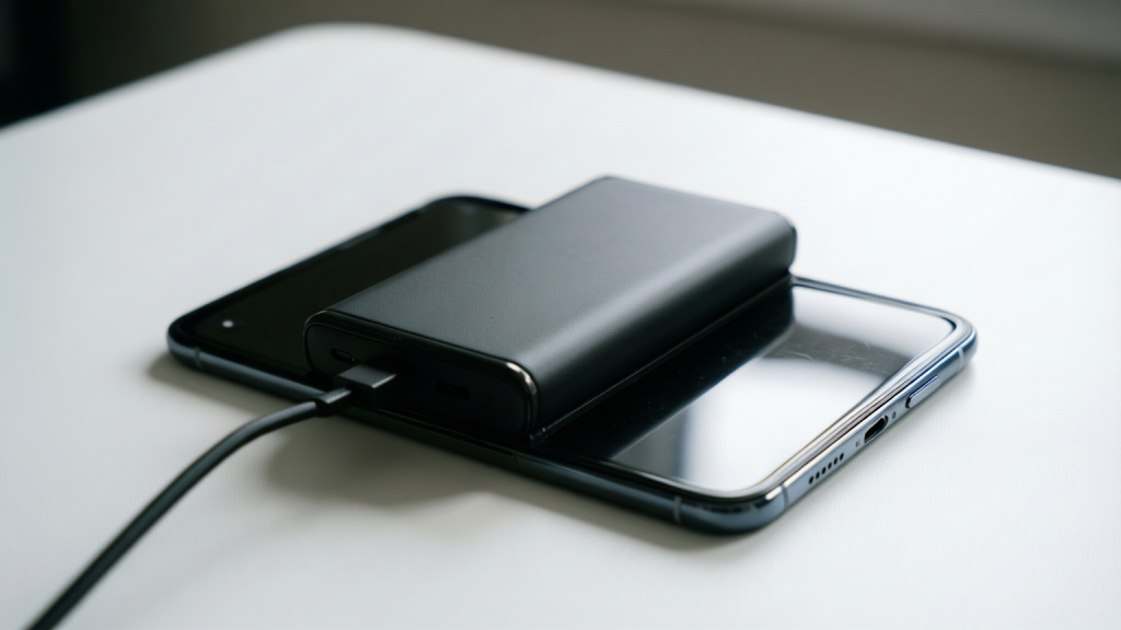 BMX Duo MagSafe battery pack attached to a folded iPhone Duo