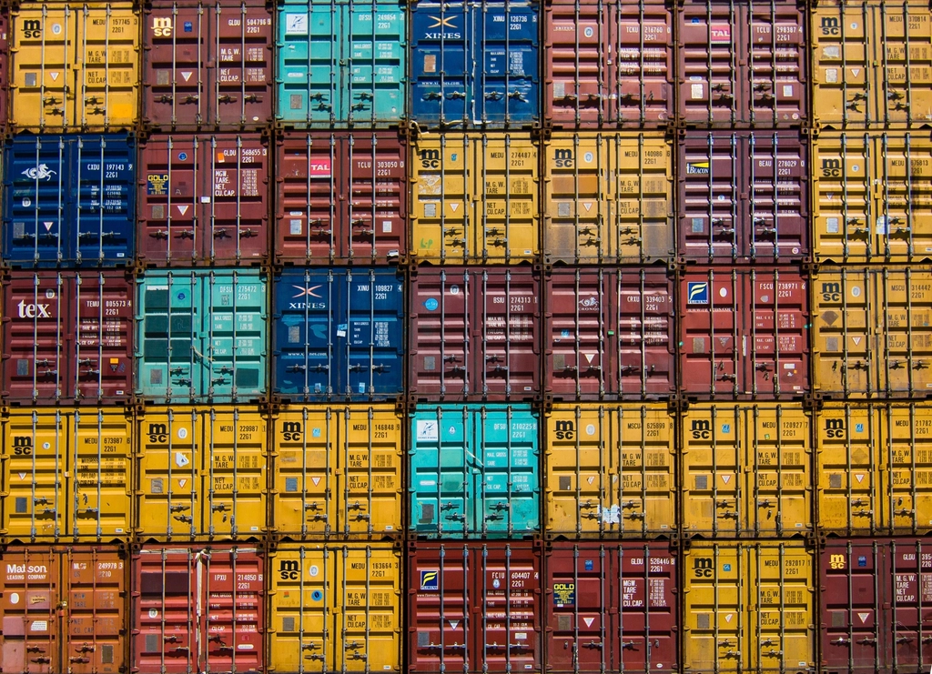 stack shipping containers forming colorful