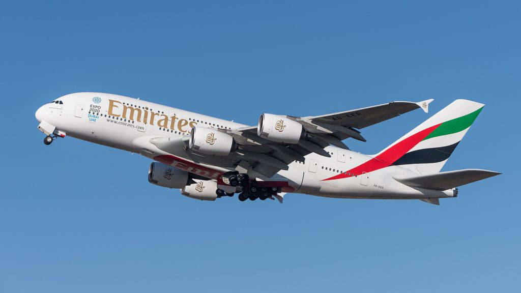 Emirates Airbus A380 aircraft at Dubai airport