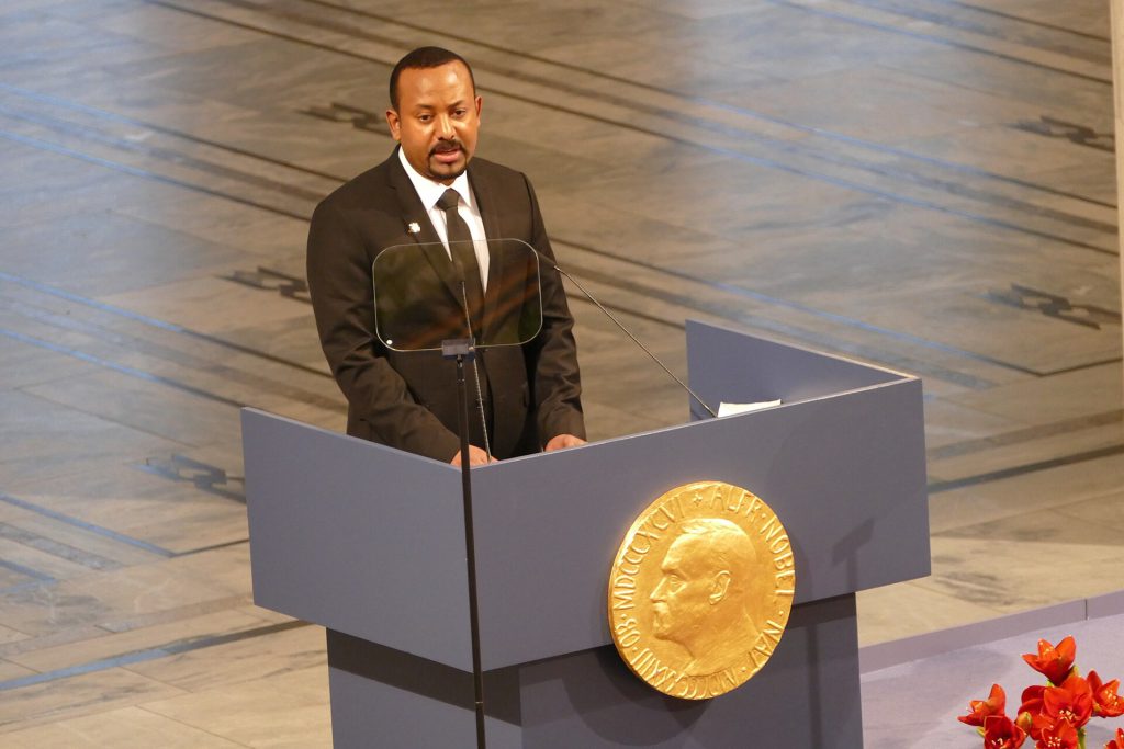 Ethiopian Prime Minister Abiy Ahmed receiving the Nobel Peace Prize in Oslo