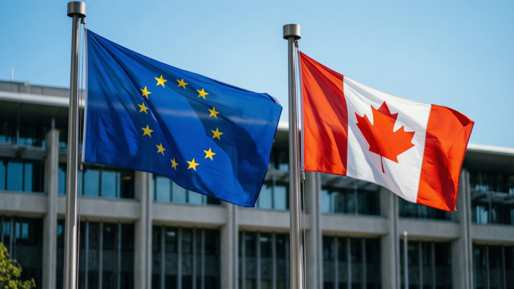 European Union and Canada flags at the EU Canada summit