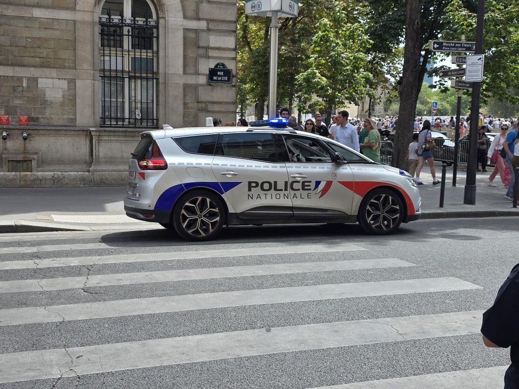 Police car outside headquarters