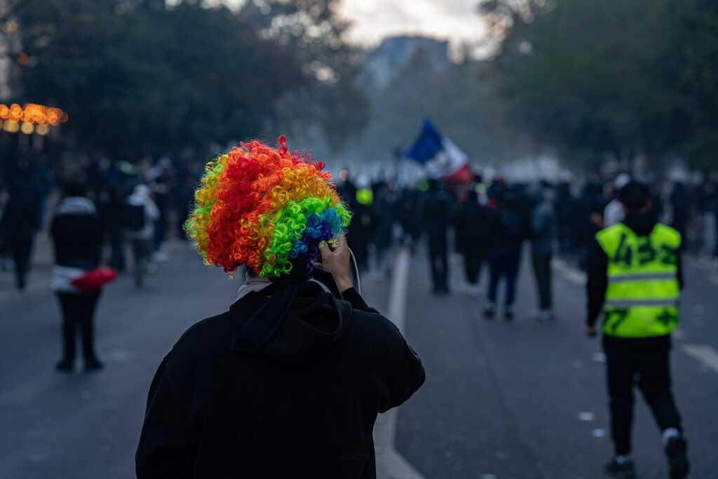 Protesters wearing Halloween masks during France Germany protests