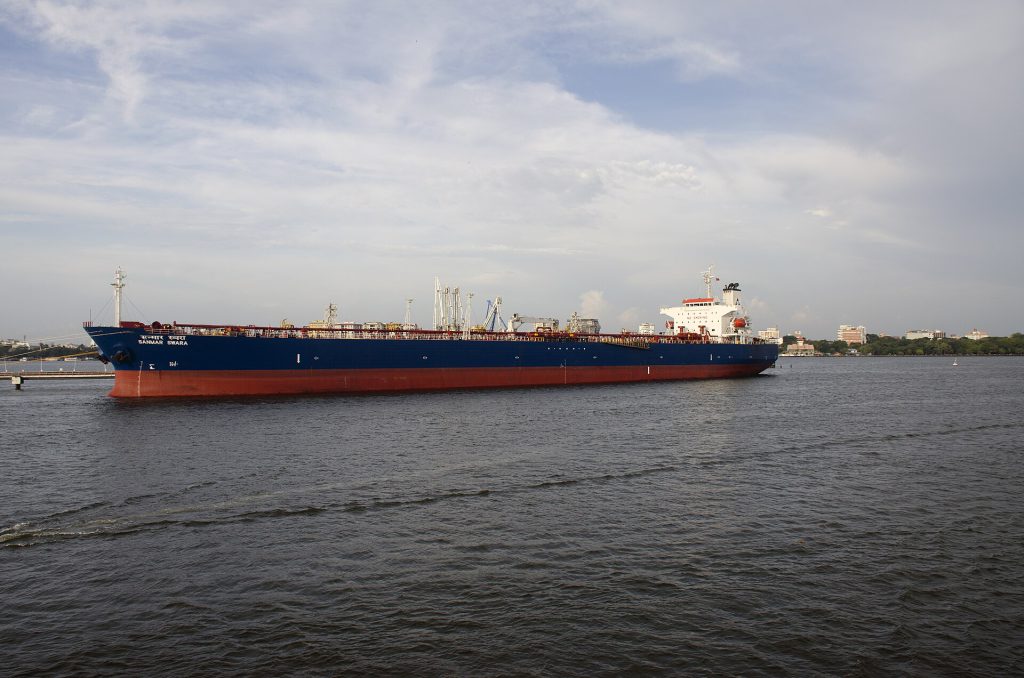 Iran Claims Tankers Hit Mines in Strait of Hormuz 1 An oil tanker, Cochin Oil Terminal