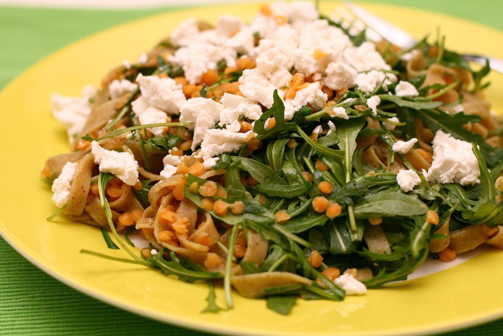 Pasta, Rocket, Red Lentils & Goat Cheese