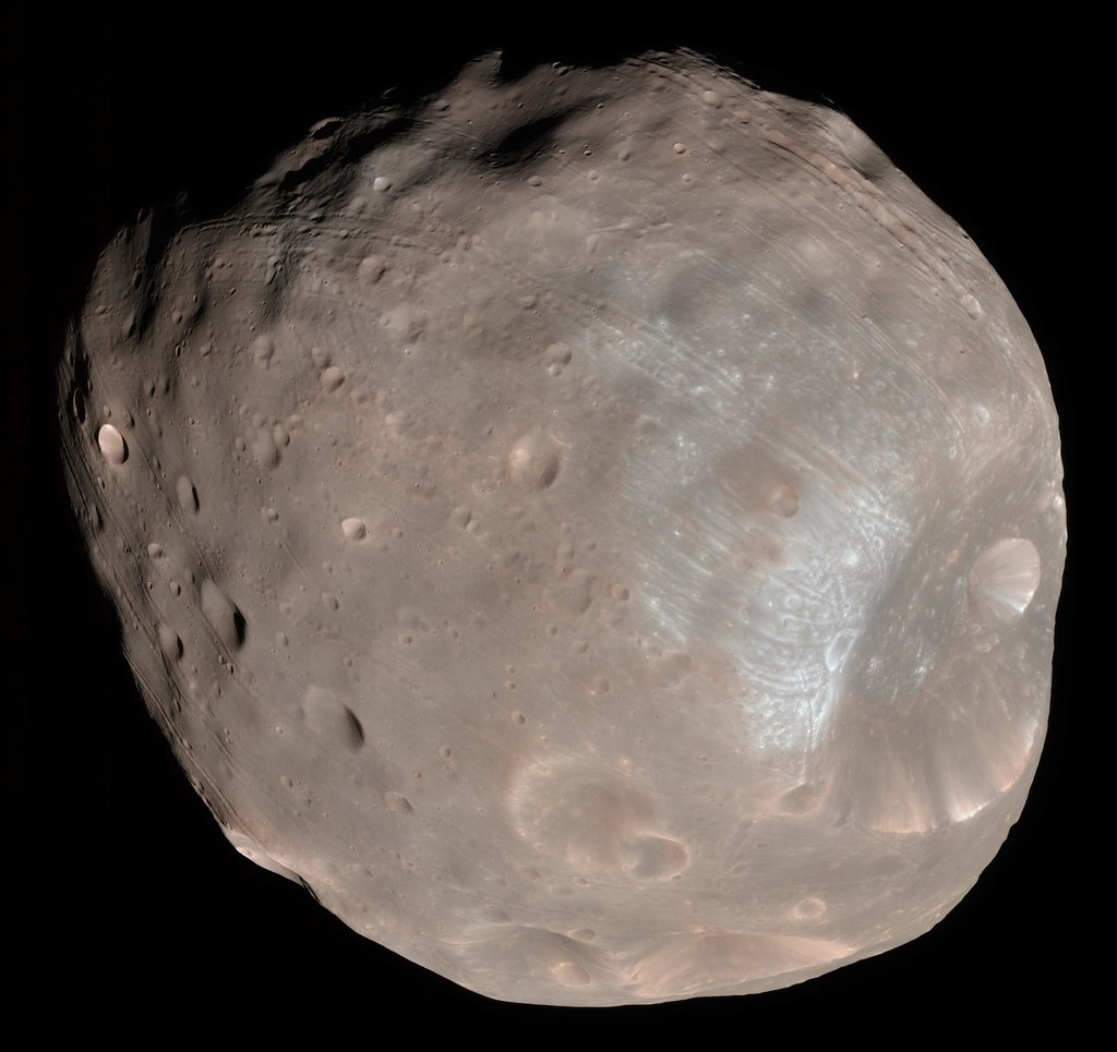 Color image Phobos, imaged Mars