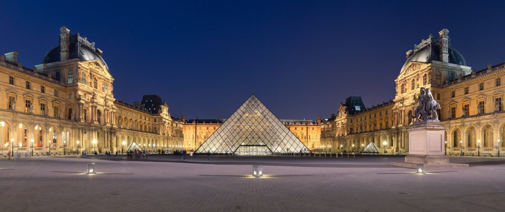 Louis Vuitton show runway at the Louvre with flying cars