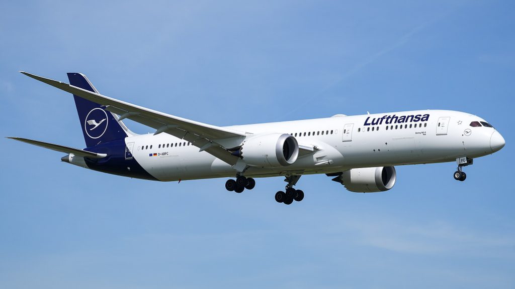Lufthansa Launches First Nonstop Europe Flight from Columbus Lufthansa Boeing 787 Dreamliner parked at Columbus Ohio airport terminal