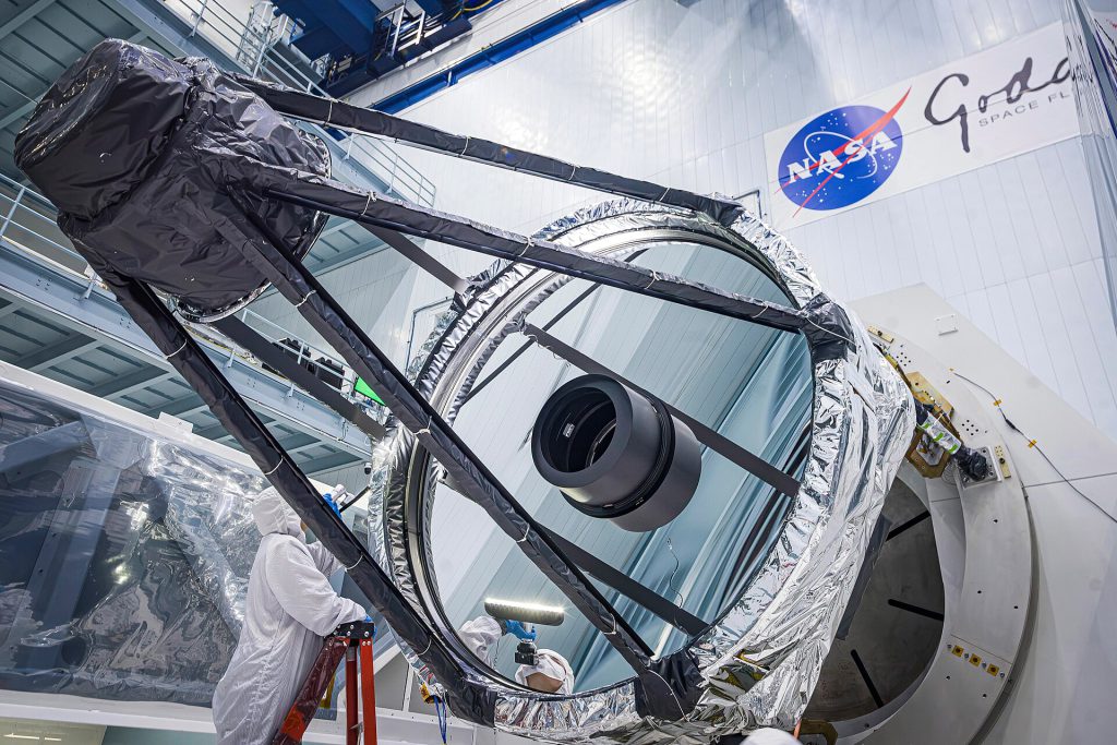 Roman Space Telescope Wide Field Instrument optical components in a laboratory setting