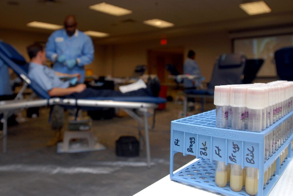 New Blood Test Detects Alzheimer's Brain Changes 1 US Navy 080814 N 8501A 001 Empty blood vials wait to be filled as individuals donate blood during the Armed Services Blood Program (ASBP) blood drive at Naval Station Mayport