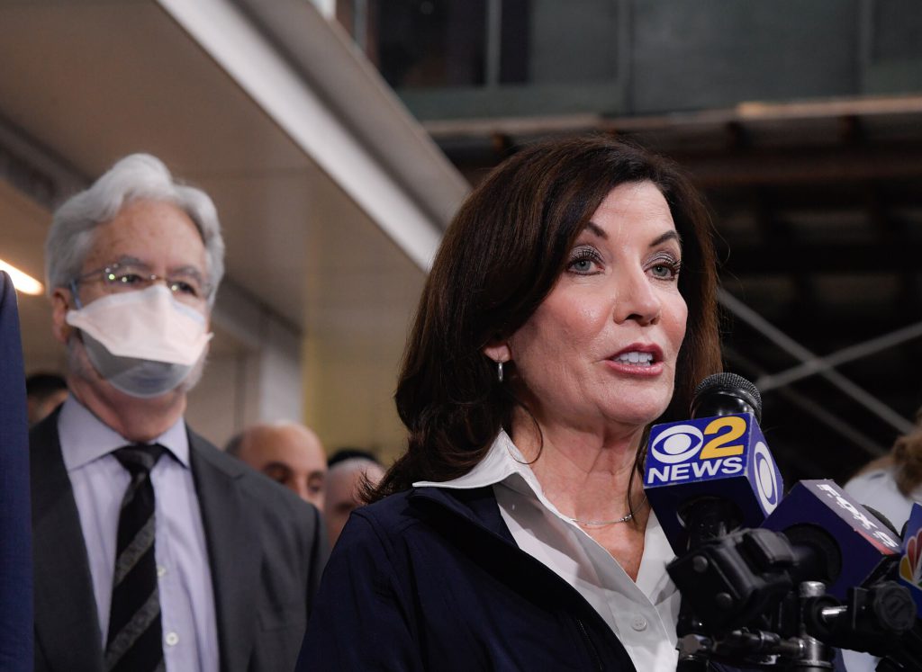 Gov. Kathy Hochul speaks during the Maimonides Visit