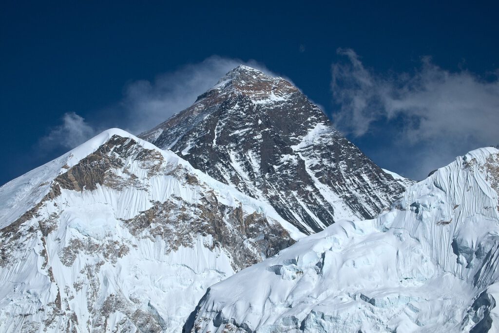 Mount Everest summit view with snow-covered peaks