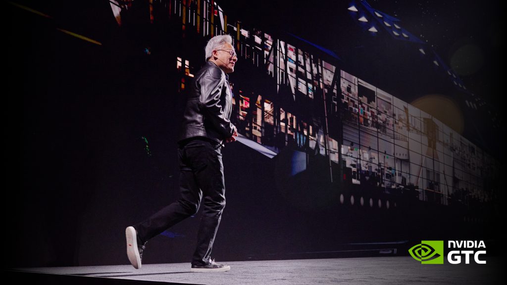 NVIDIA GTC Berlin keynote stage with Jensen Huang presenting AI infrastructure