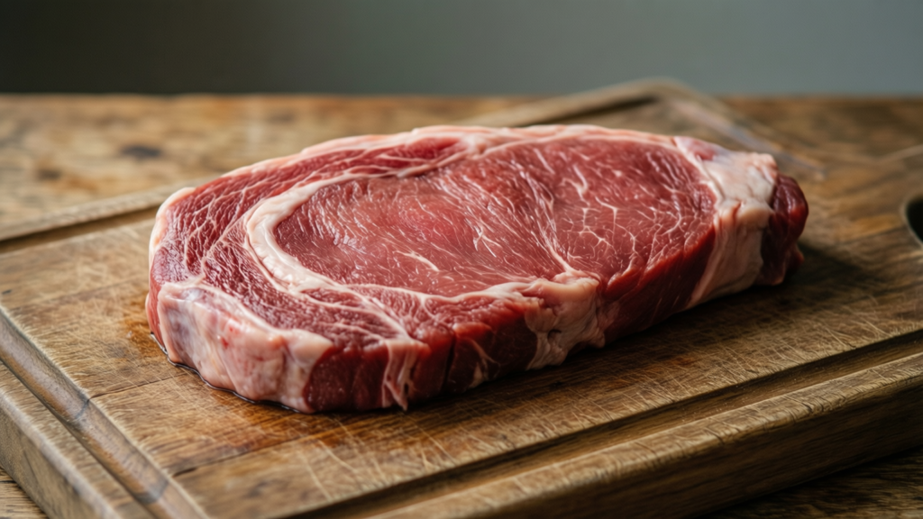Raw ostrich meat steak on a cutting board