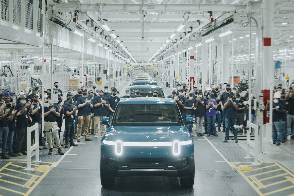 Rivian electric vehicle interior dashboard display showing AI interface