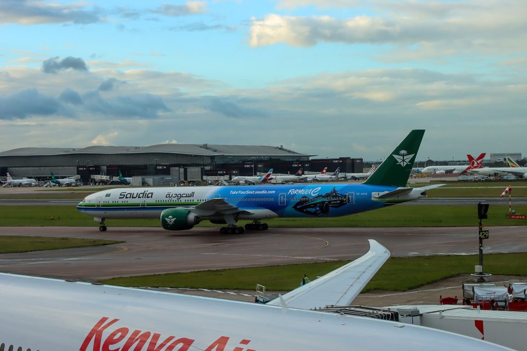 HZ AK43, Boeing 777 300ER of Saudi Arabian Airlines at London Heathrow Airport,