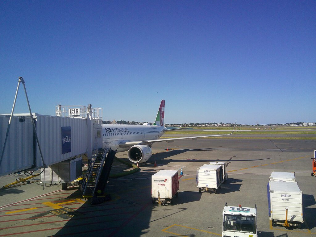 TAP Air Portugal CS TXH at Boston Logan airport, taken on July 19,