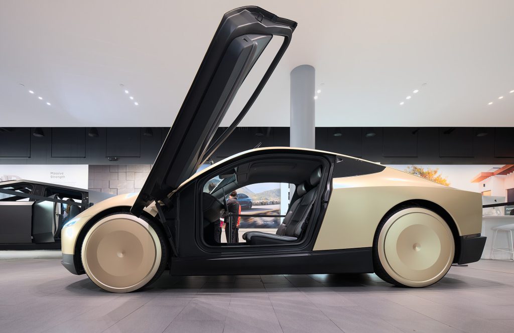 Tesla Cybercab autonomous vehicle without steering wheel