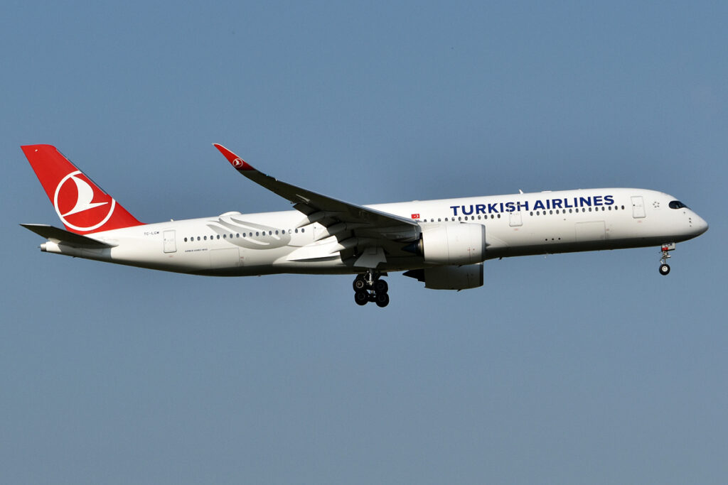 Airbus A350-900 on the tarmac at Singapore Changi Airport with Turkish Airlines livery