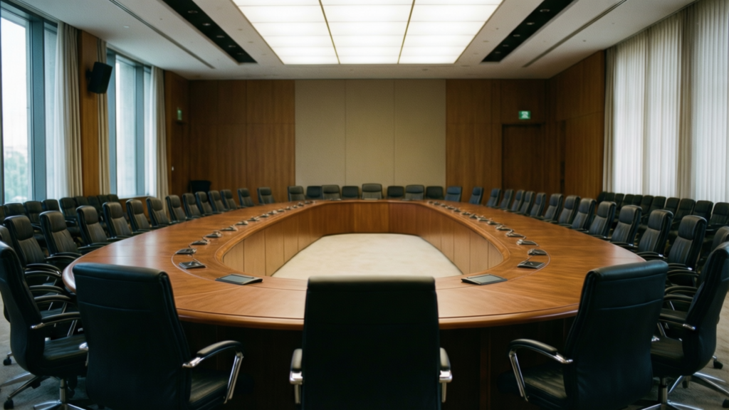 Empty table at G20 foreign ministers meeting venue