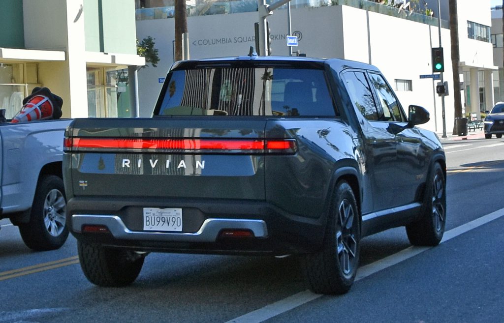 Rivian R1T on Sunset Blvd rear