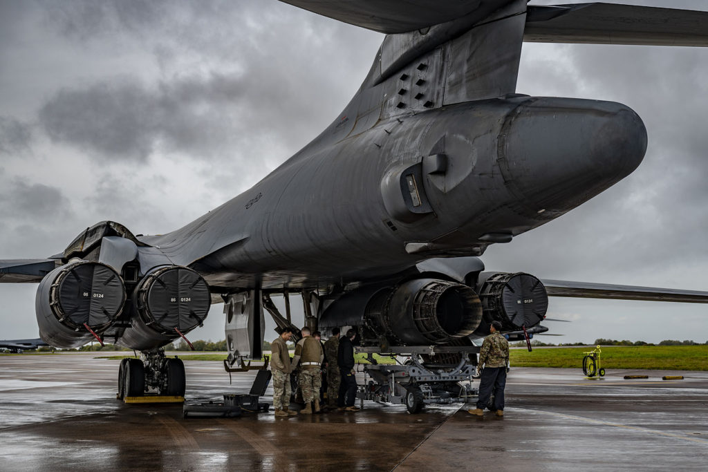 US Pulls B-1 Bombers from UK Base After Terror Arrests B-1 bomber aircraft parked on the tarmac at RAF Fairford airbase